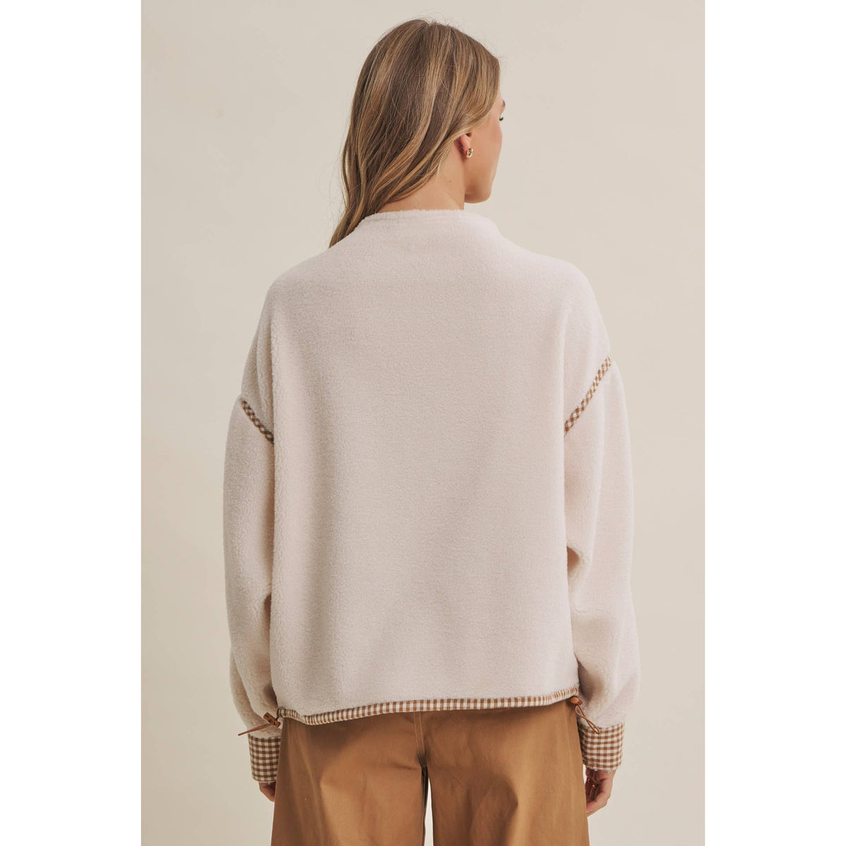 COZY CABIN GINGHAM TRIM HALF-ZIP PULLOVER
