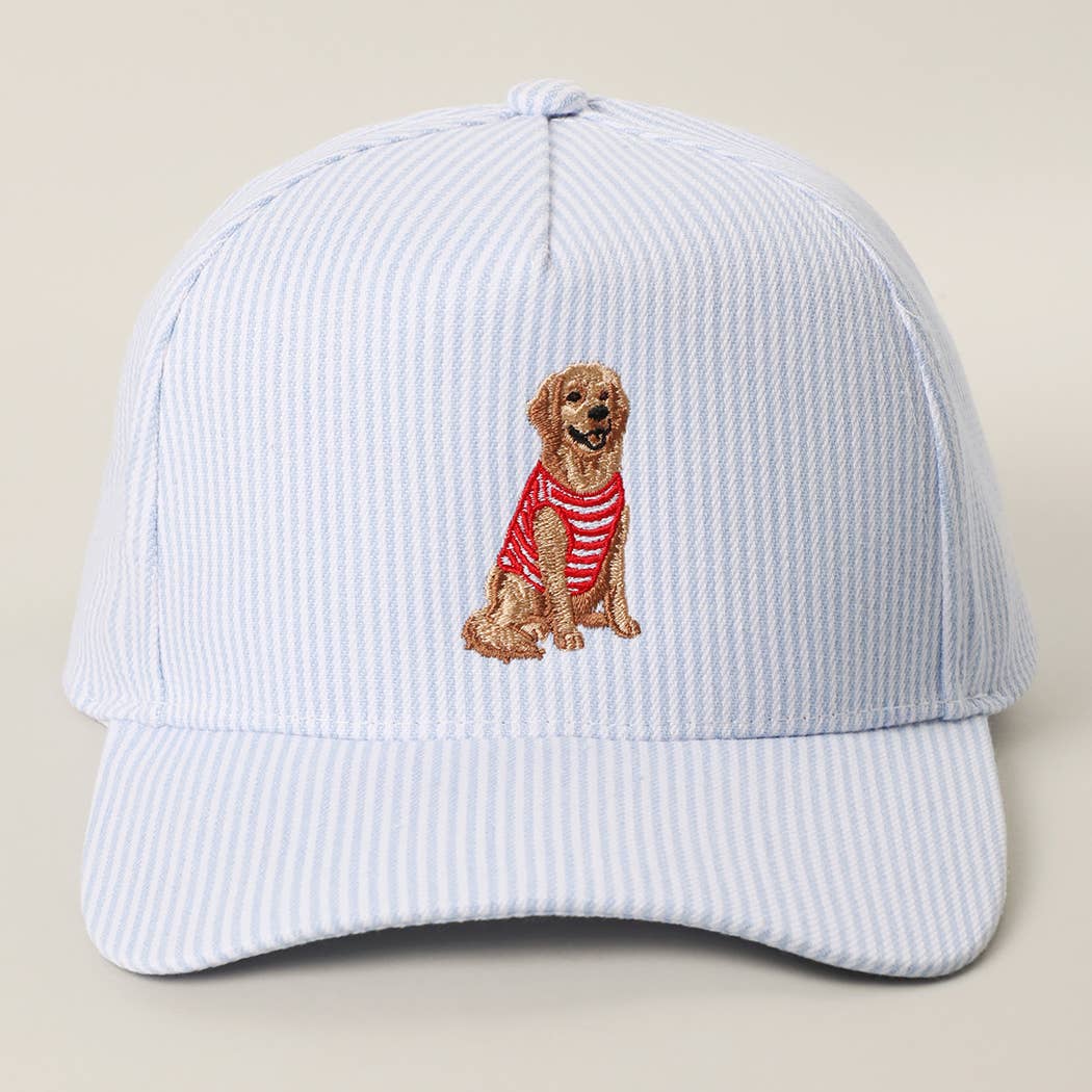 Golden Retriever Embroidered Seersucker Stripe Trucker Hat: BLUE