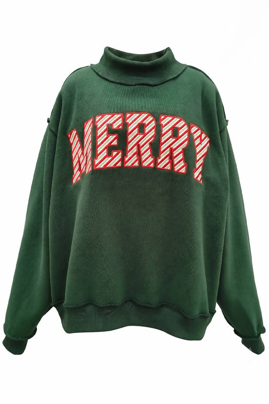 MERRY Embroidered Mock Neck Sweatshirt