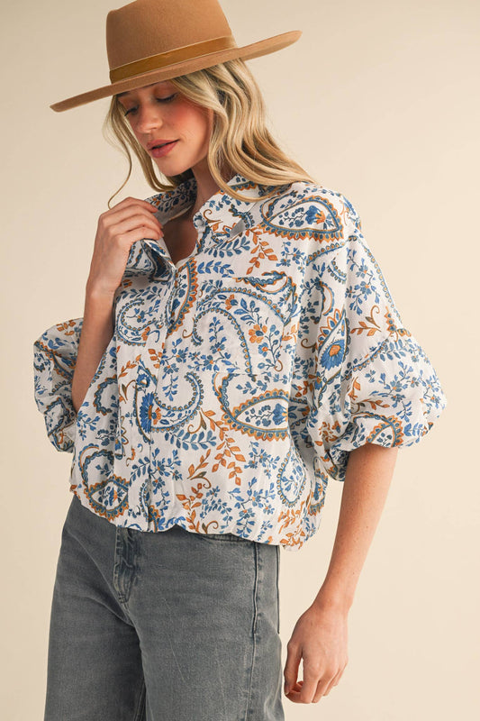 AUTUMN PAISLEY PRINT TOP