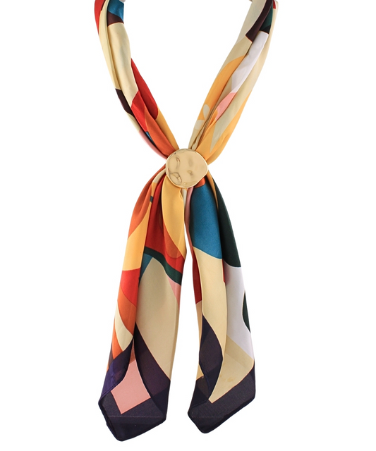Annie Adjustable Scarf Necklace, Brown Multi Abstract