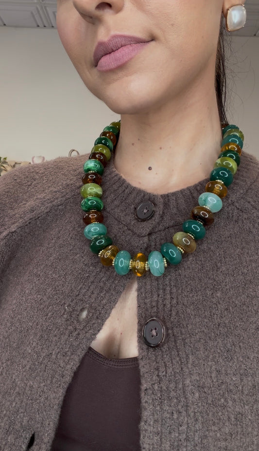 Wren Beaded Necklace, Green Multi