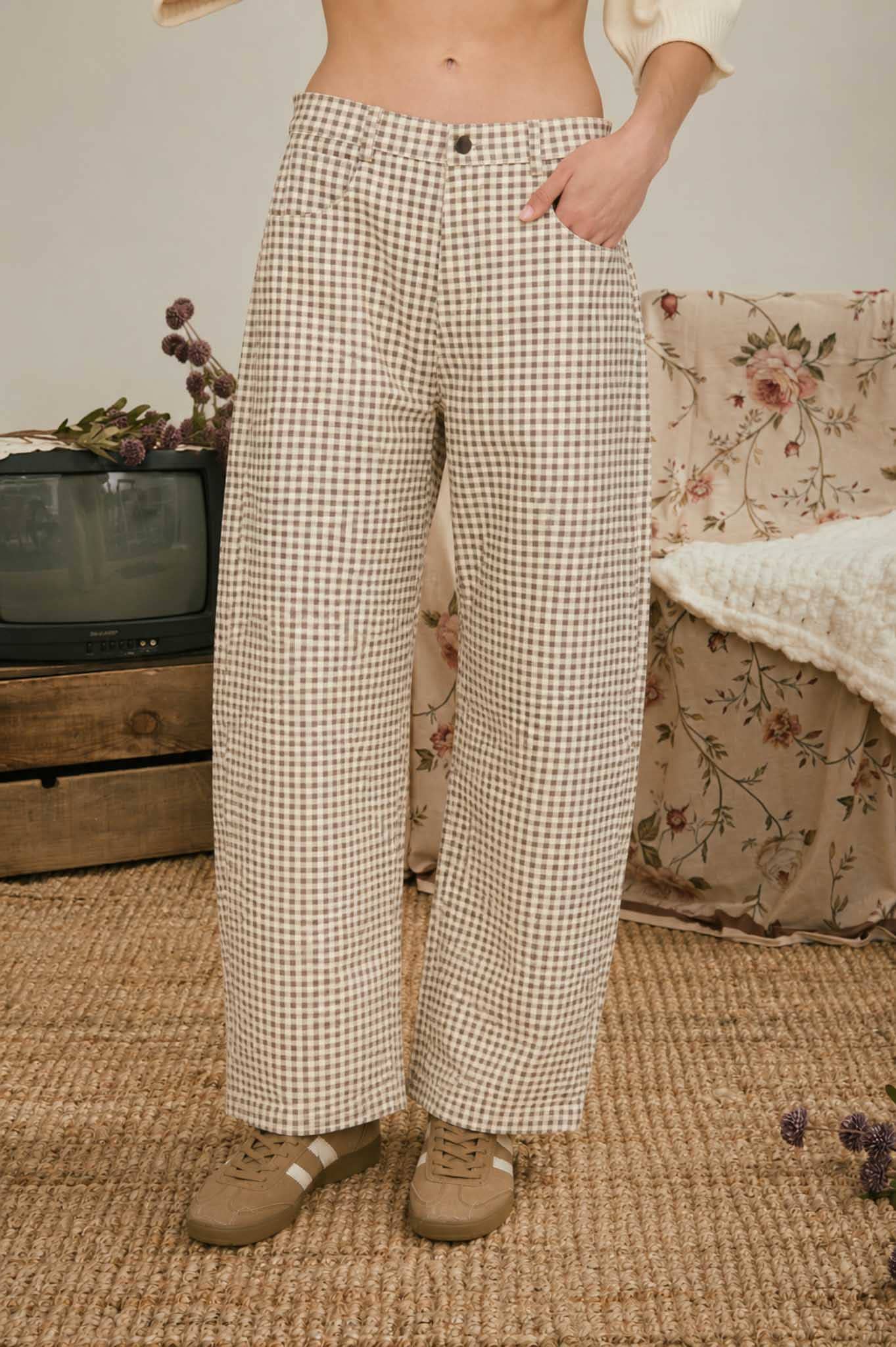 SUSANNA GINGHAM BARREL PANTS