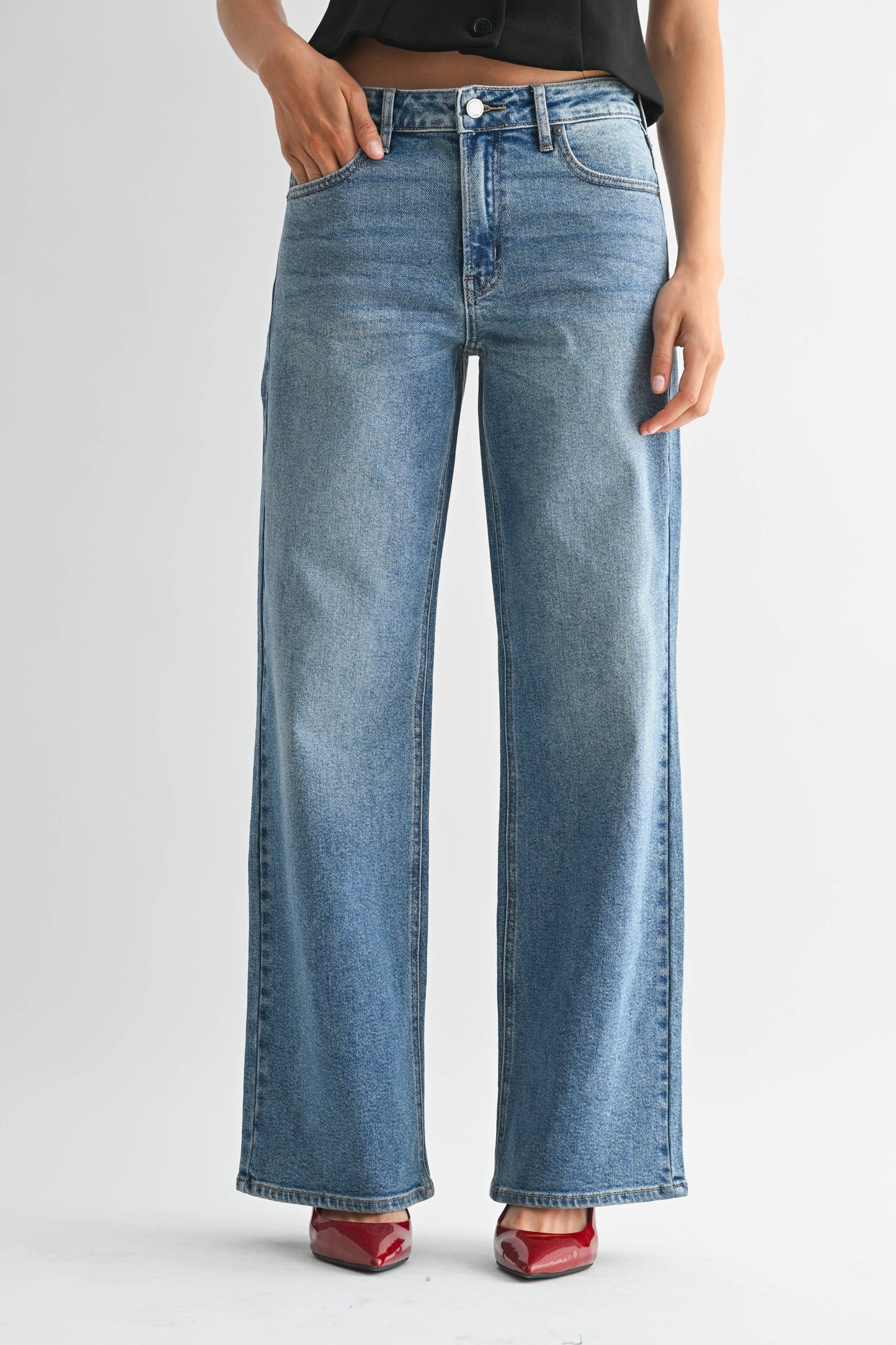 High Rise Full Length Straight Jean - MEDIUM DENIM - DP791: 28