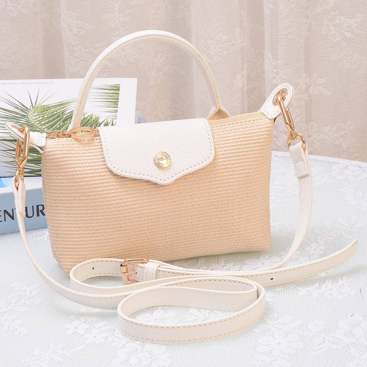 Lacey Straw Mini Crossbody Bag: White