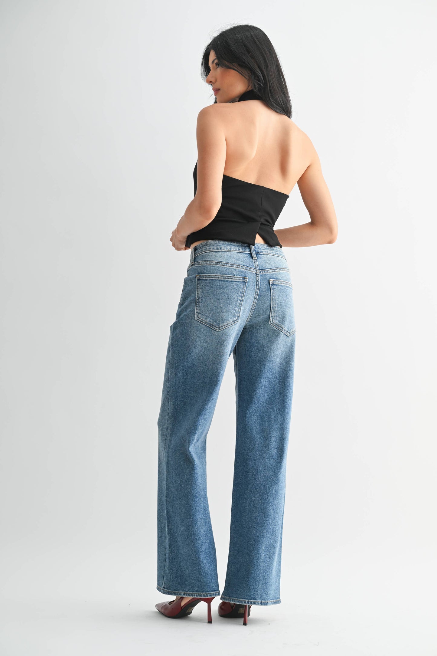 High Rise Full Length Straight Jean - MEDIUM DENIM - DP791: 25