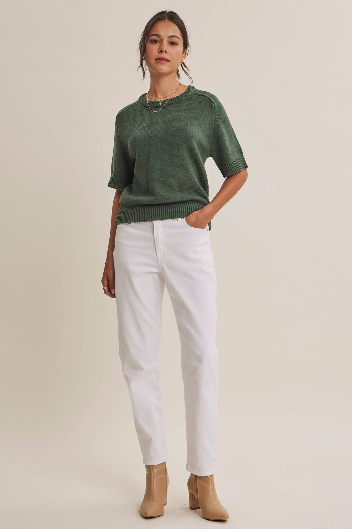 YEAR-ROUND ESSENTIAL SOFT SWEATER TOP, EMERALD GREEN