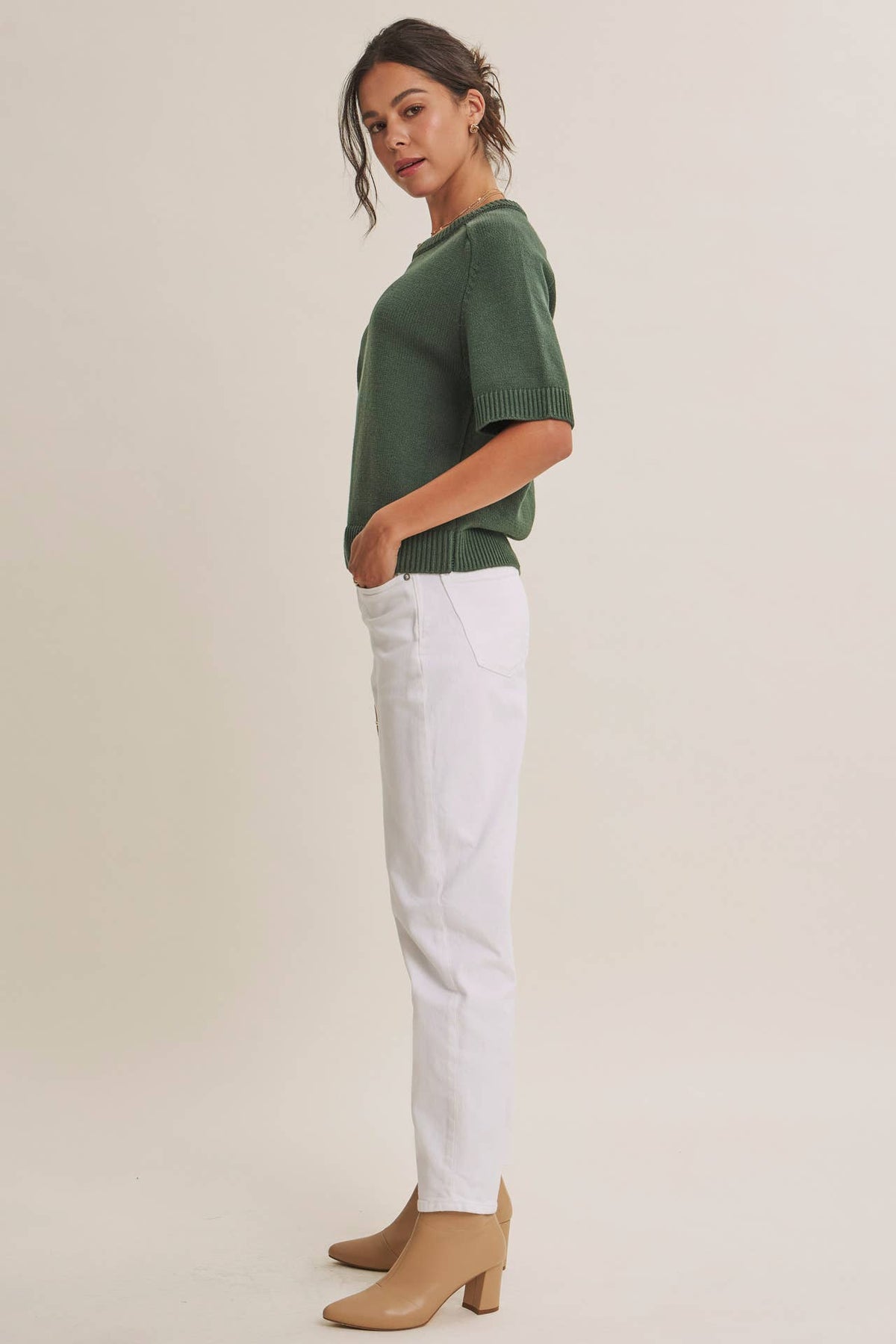 YEAR-ROUND ESSENTIAL SOFT SWEATER TOP, EMERALD GREEN