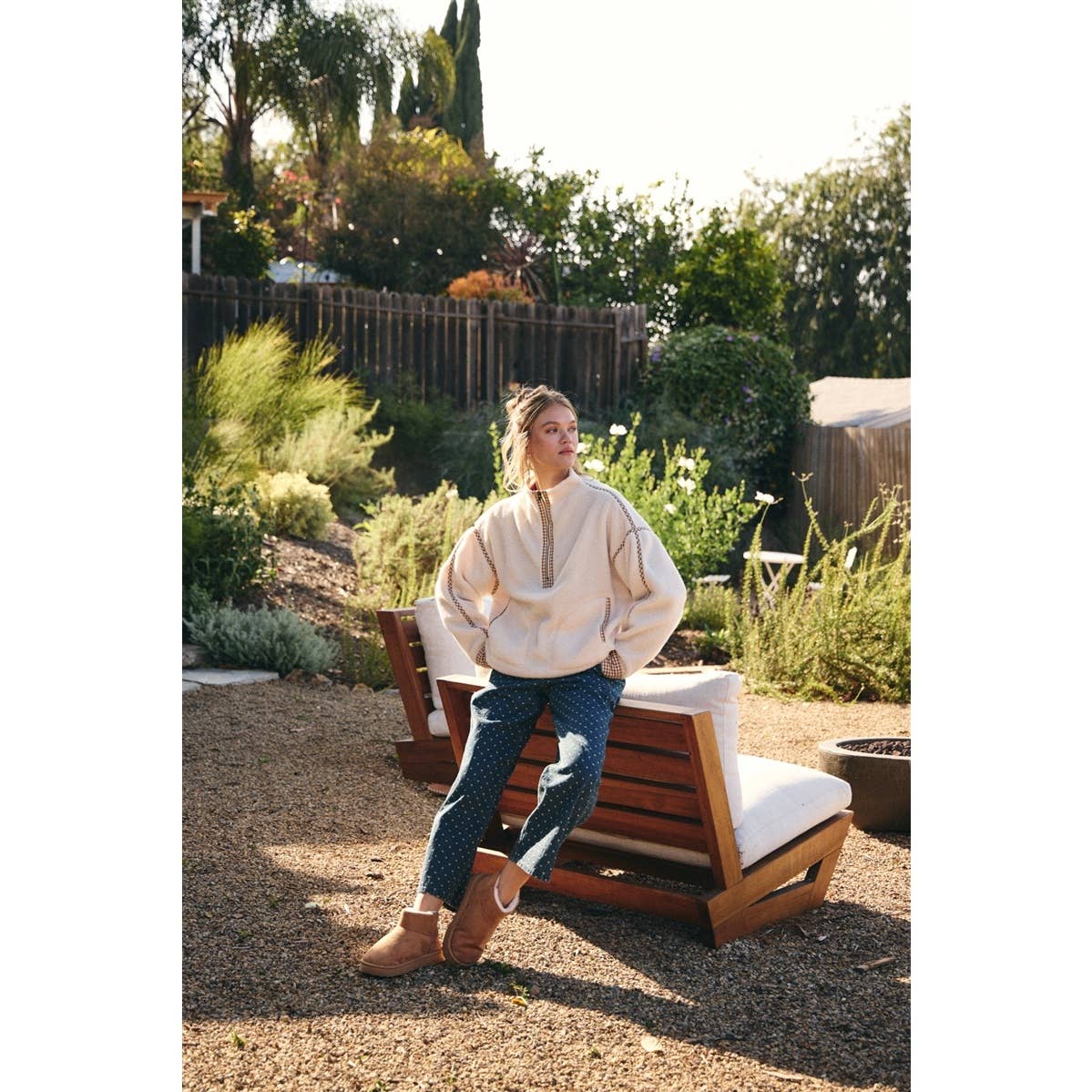 COZY CABIN GINGHAM TRIM HALF-ZIP PULLOVER