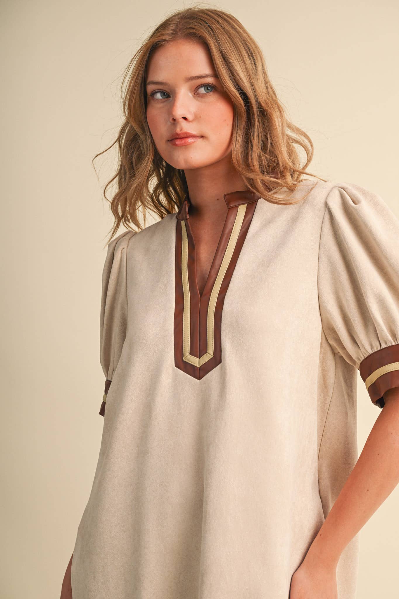 MINDY FAUX SUEDE SHIFT DRESS