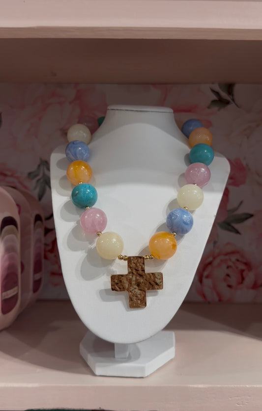 Evelyn Beaded Cross Necklace, Multicolor