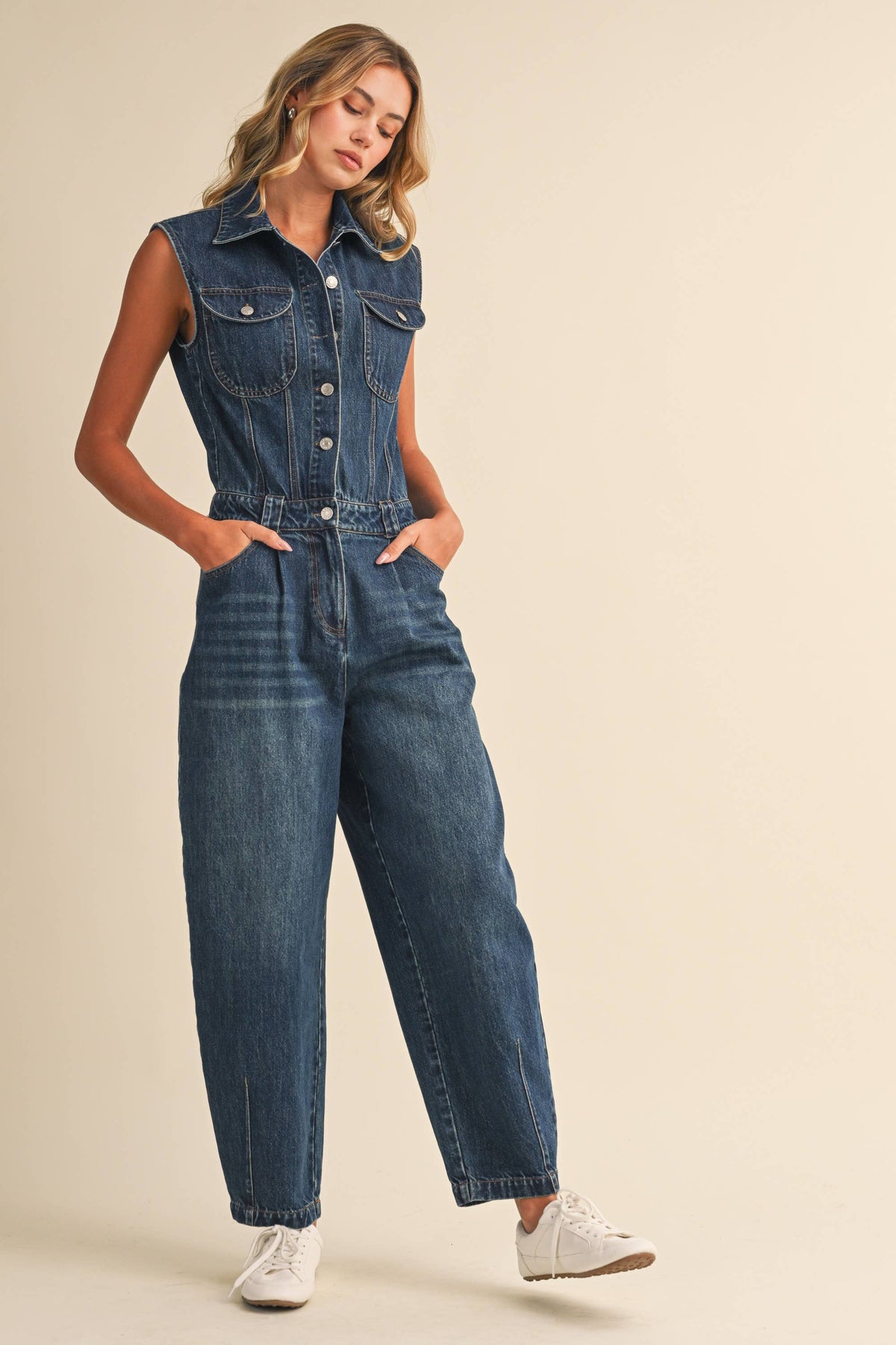 LEXI DENIM SLEEVELESS JUMPSUIT