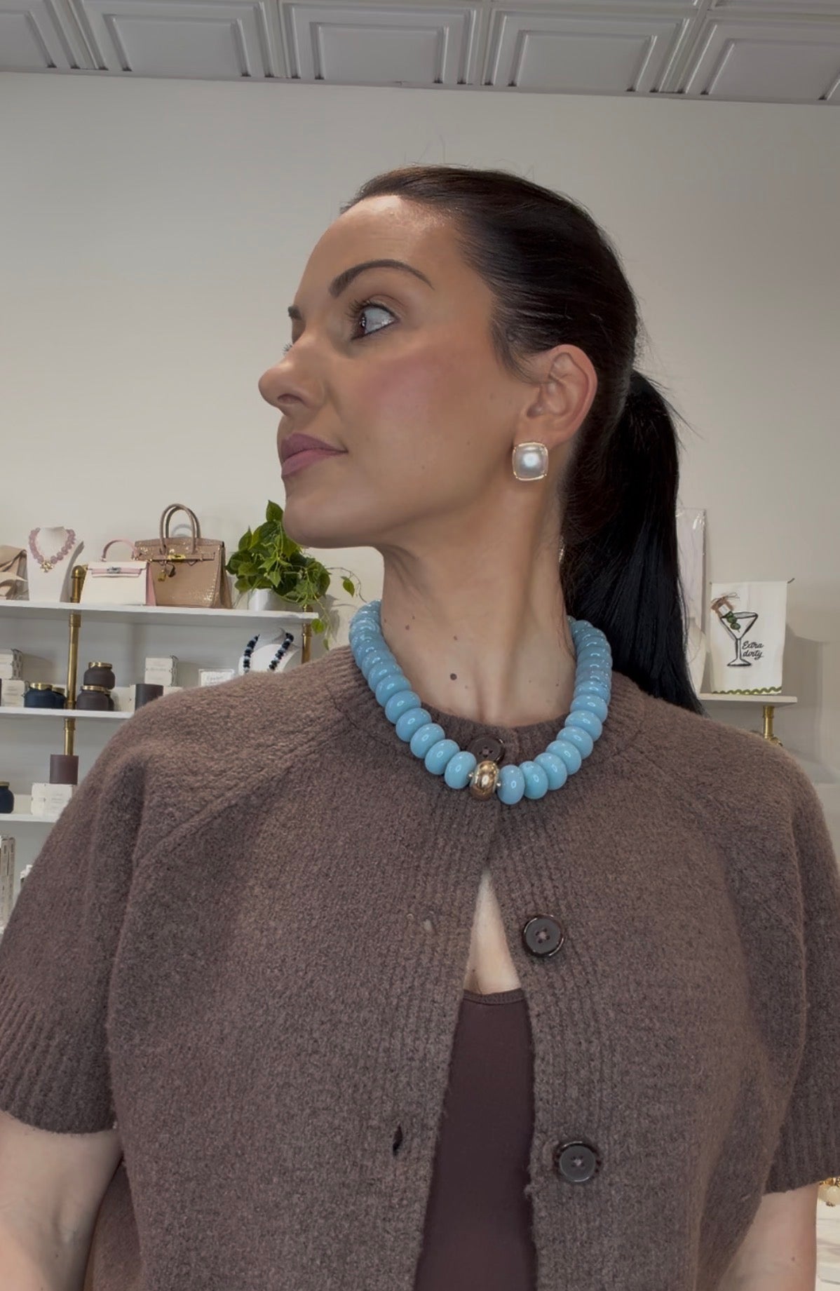 San Sebastián Beaded Resin Necklace: Light Blue