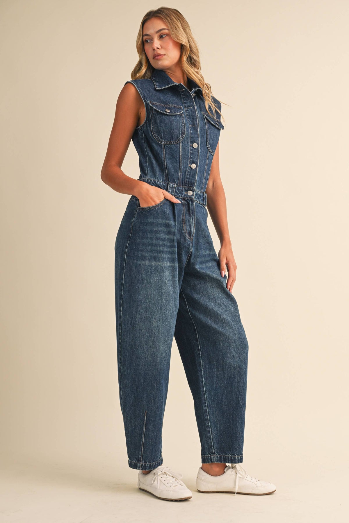LEXI DENIM SLEEVELESS JUMPSUIT