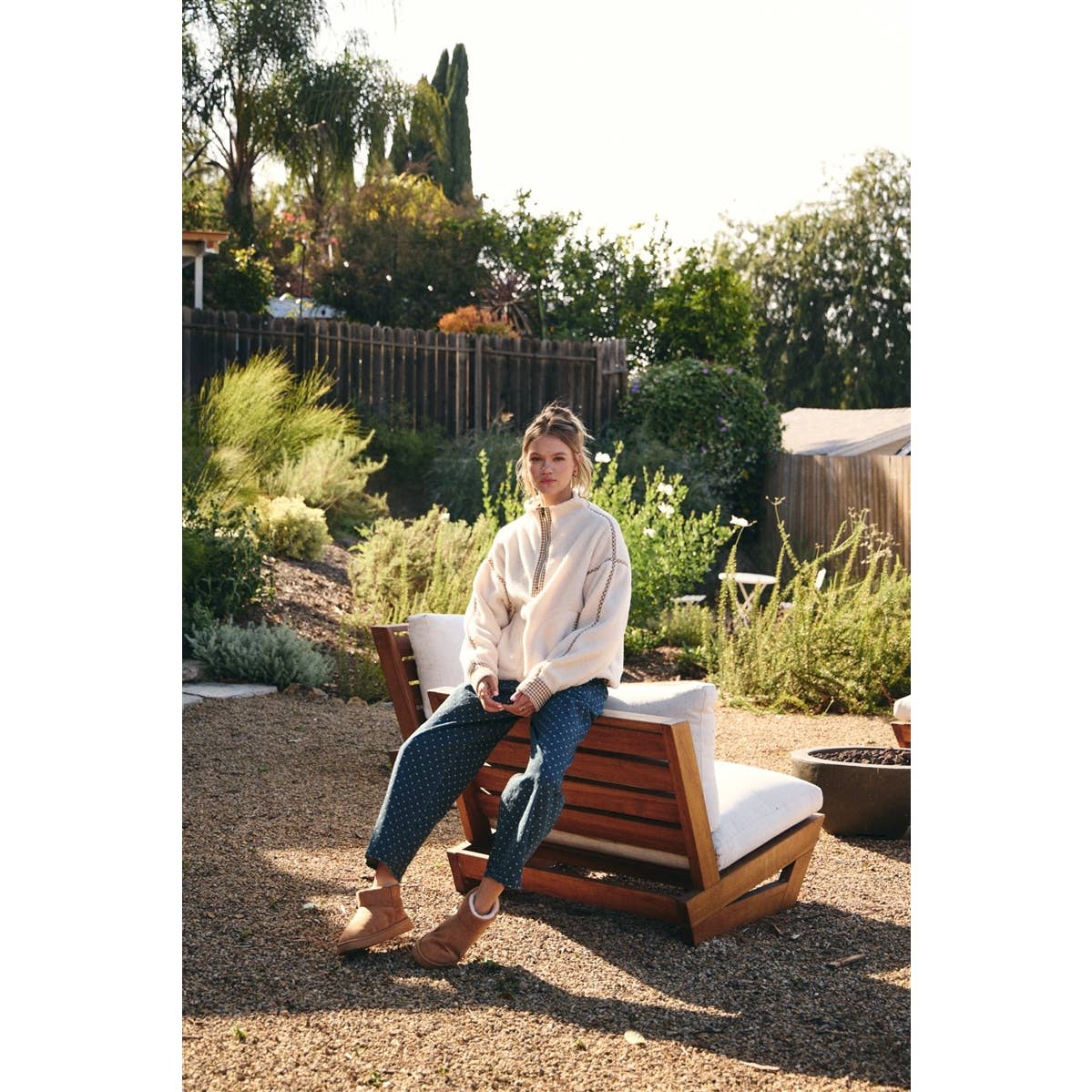 COZY CABIN GINGHAM TRIM HALF-ZIP PULLOVER