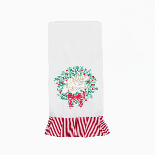 Merry Christmas Wreath Tea Towel