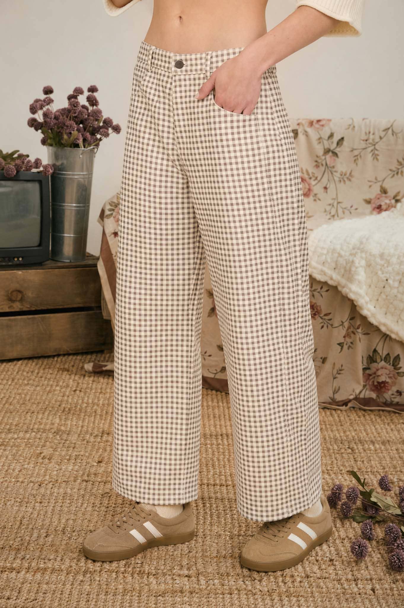 SUSANNA GINGHAM BARREL PANTS