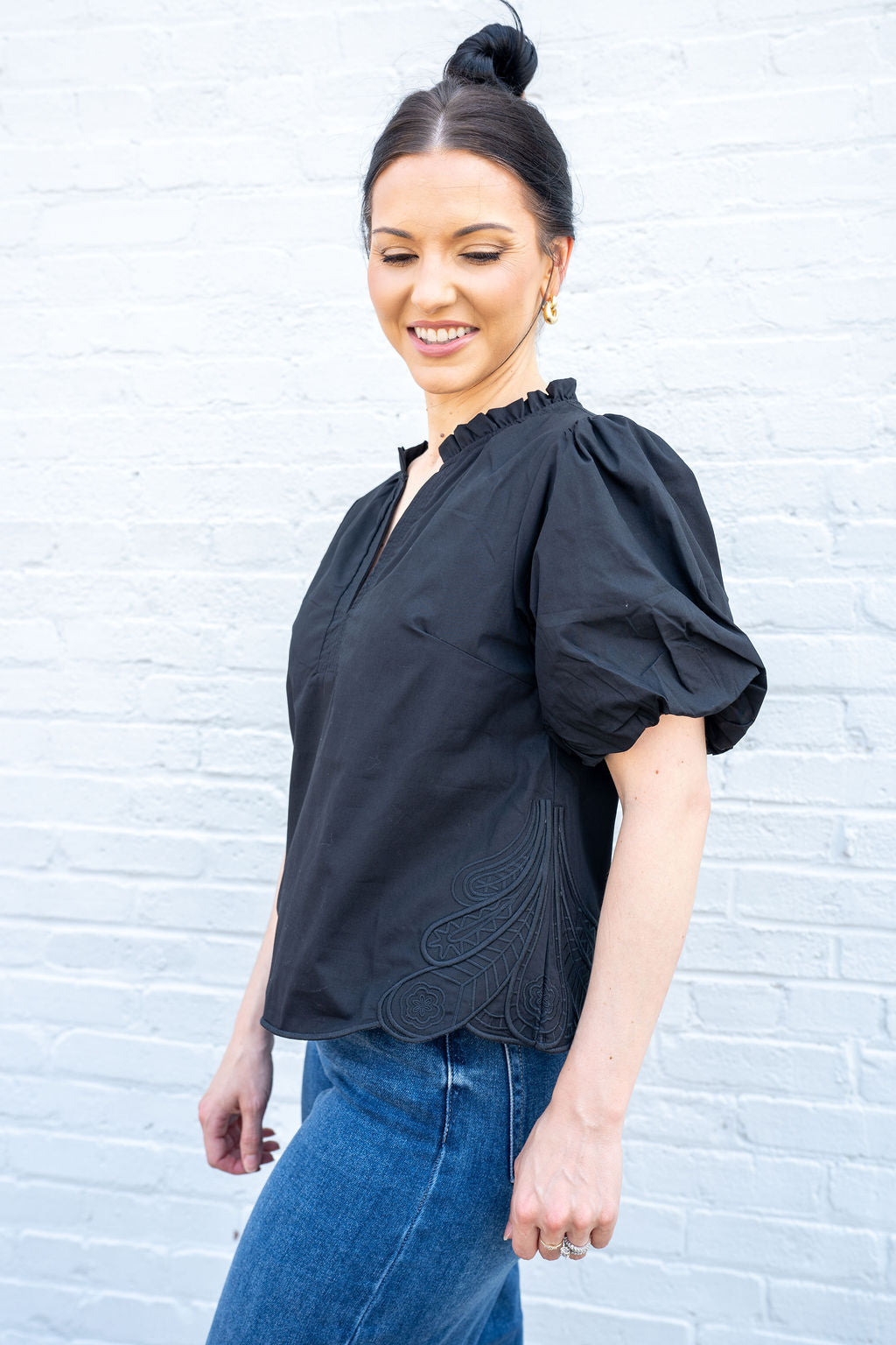 NANCY SIDE DETAIL TOP, BLACK