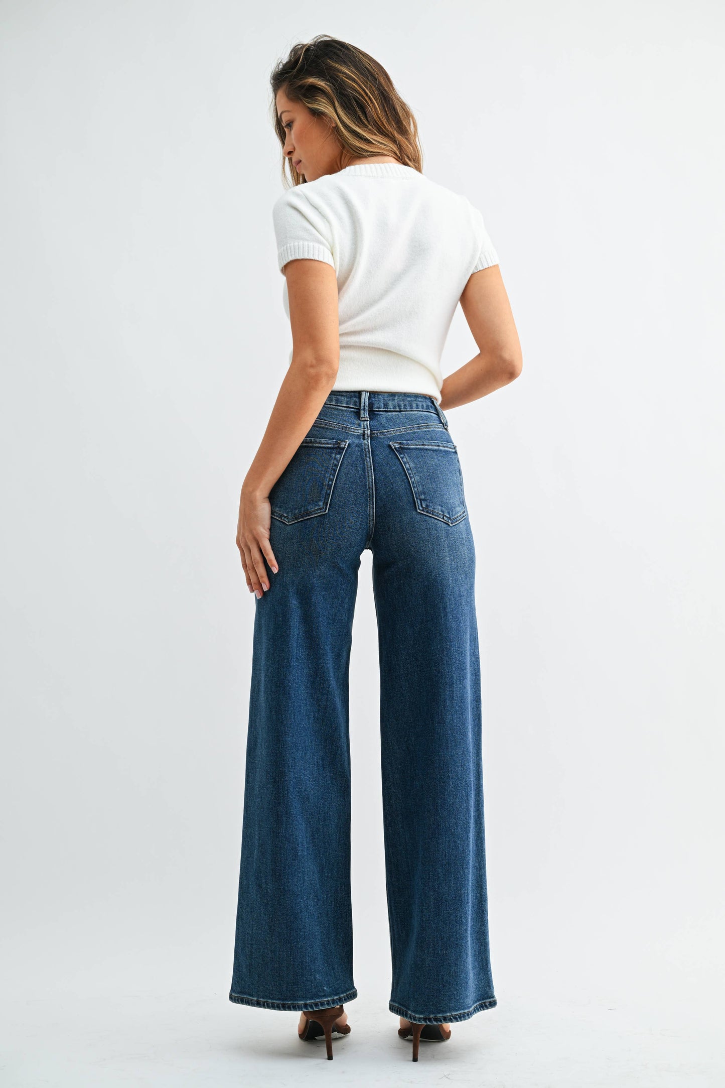 High Rise Palazzo Jean - DARK DENIM
