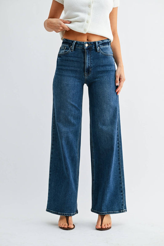 High Rise Palazzo Jean - DARK DENIM