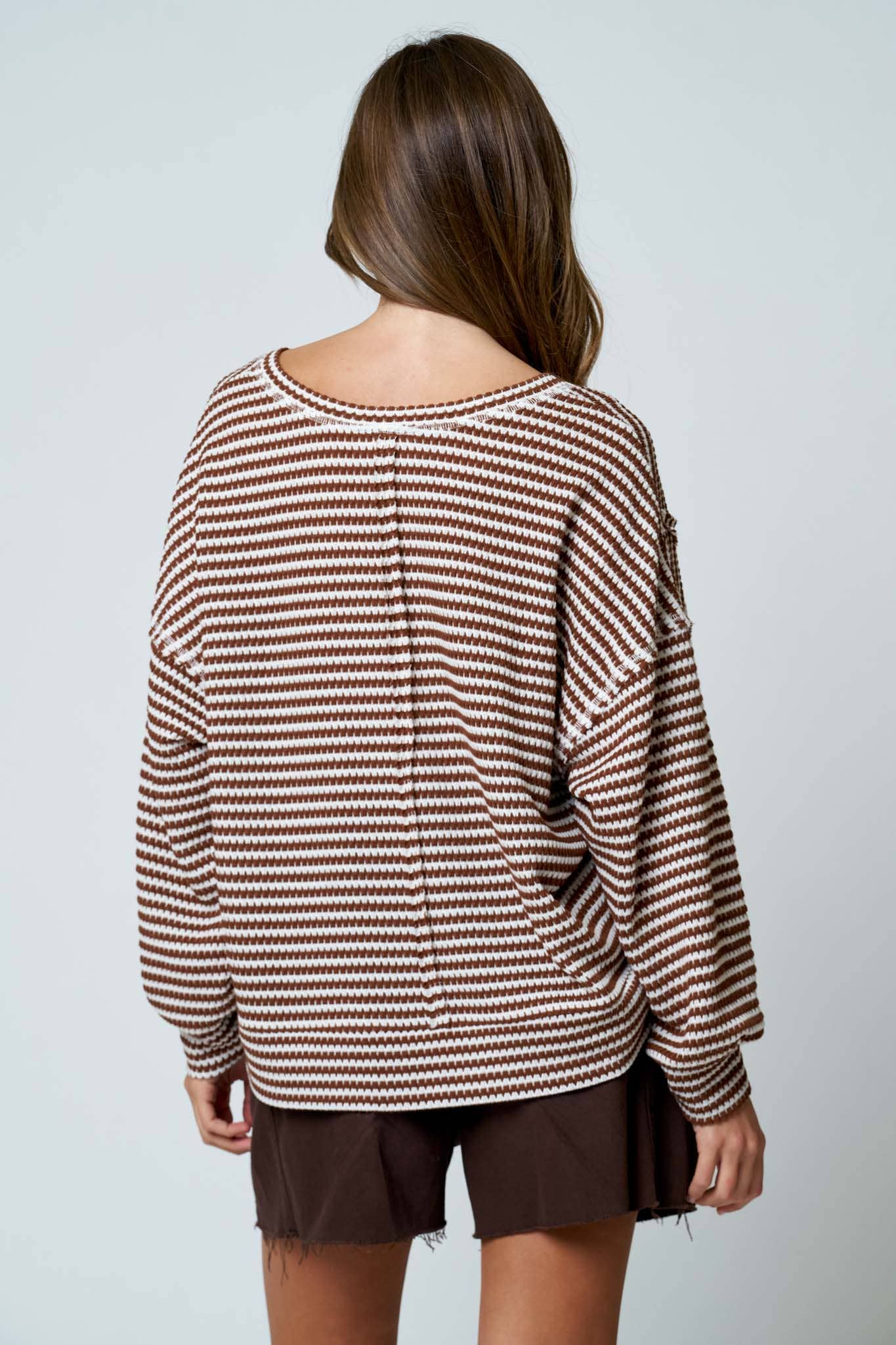 CAMDEN STRIPE KNIT TOP, BROWN