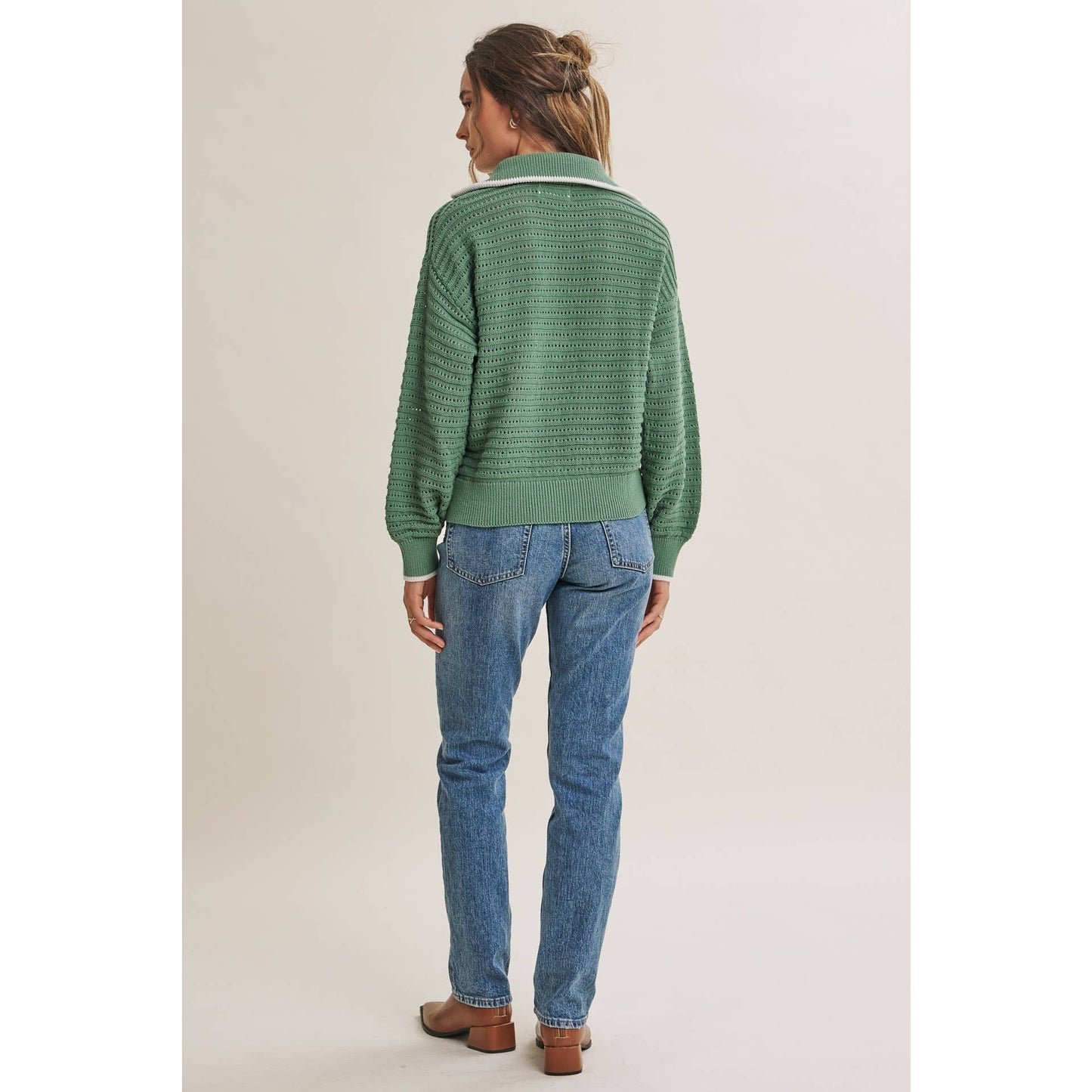 MOUNTAIN AIR TEXTURED HALF-ZIP SWEATER: SEA GREEN