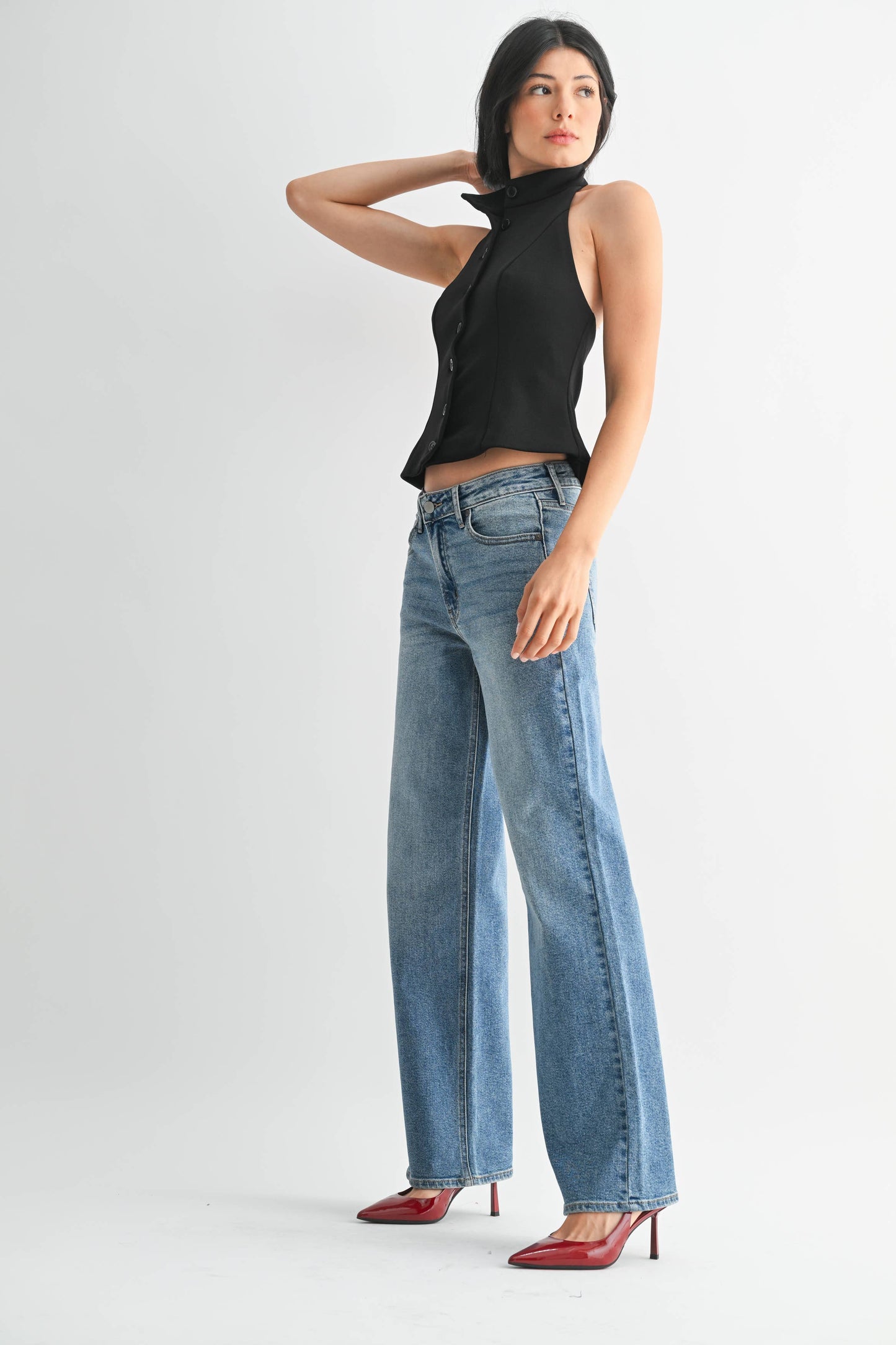 High Rise Full Length Straight Jean - MEDIUM DENIM - DP791: 29