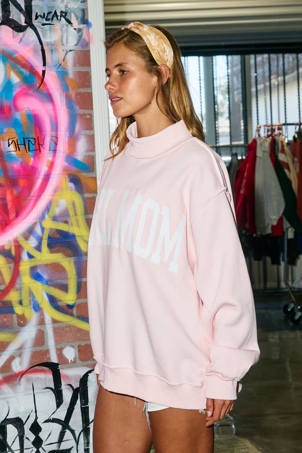 GIRL MOM / MOTHERHOOD Reversible Mock-Neck Sweatshirt: PINK