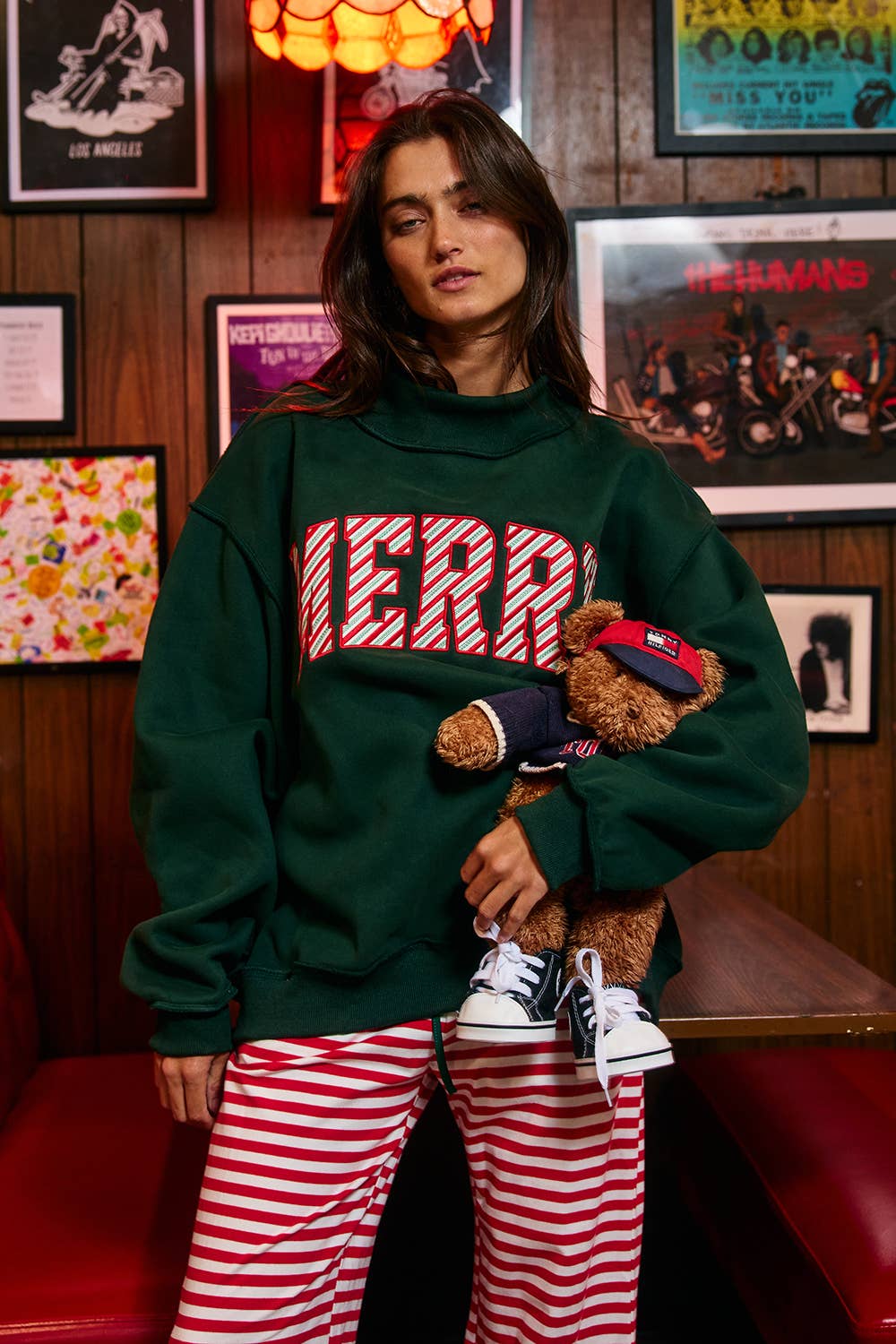 MERRY Embroidered Mock Neck Sweatshirt