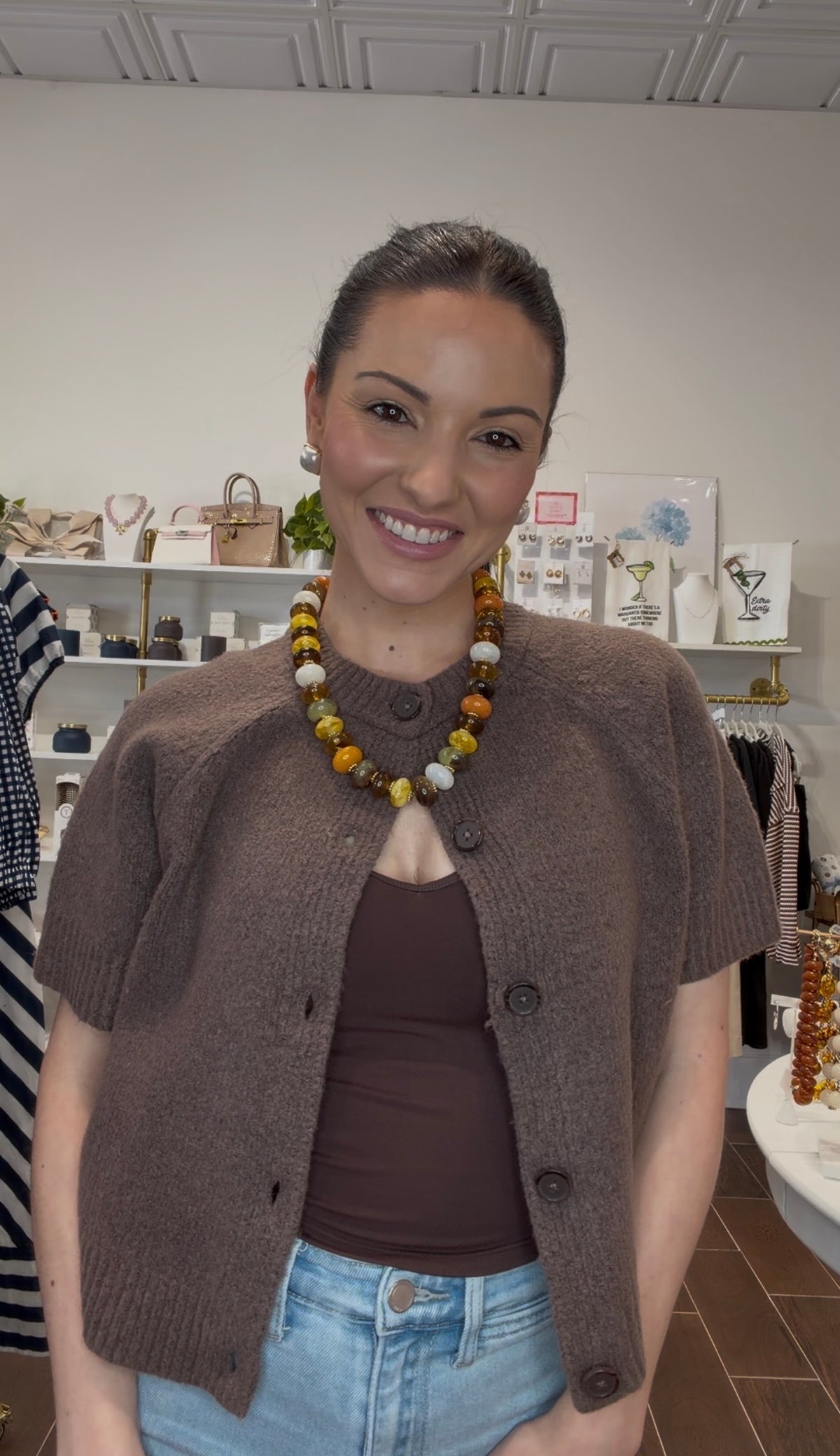Wren Beaded Necklace, Brown Multi