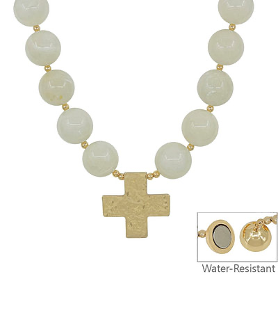 Evelyn Beaded Cross Necklace, Ivory