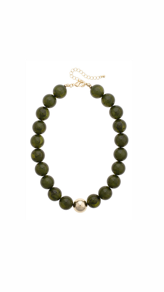 Marjorie Beaded Necklace: Dark Green