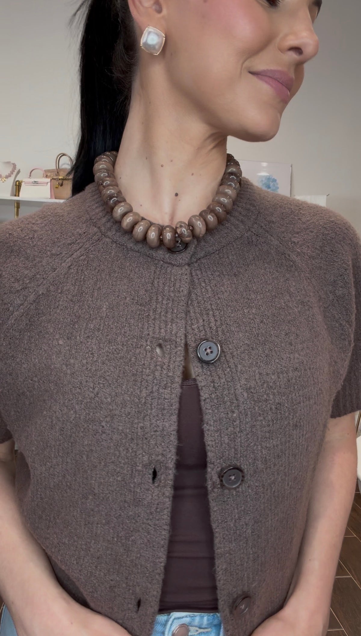 Larissa Beaded Necklace, Taupe