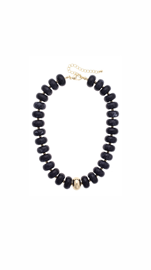 San Sebastián Beaded Resin Necklace: Black