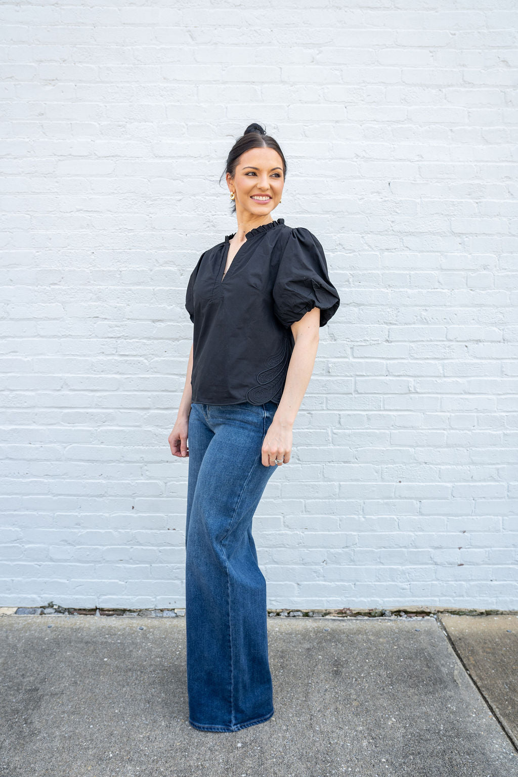 NANCY SIDE DETAIL TOP, BLACK