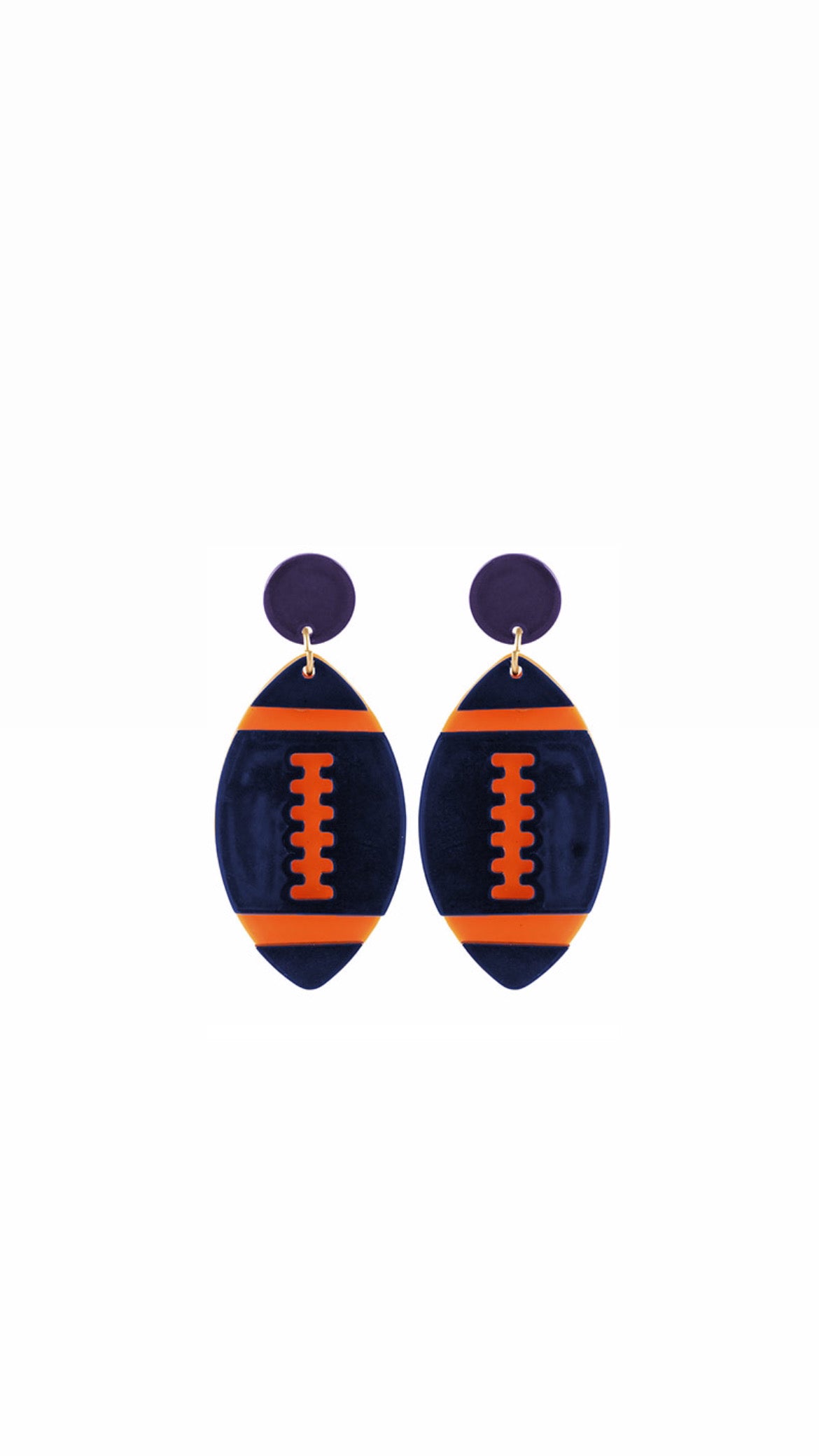 Acrylic Football Earrings, Navy Orange