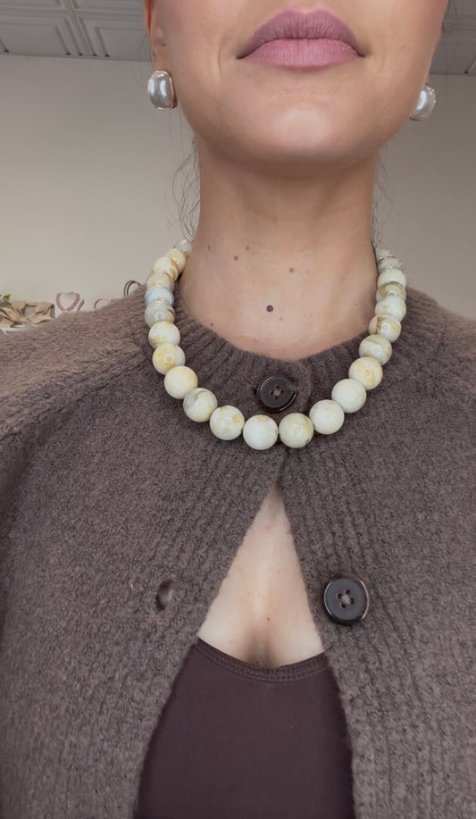 Charlotte Beaded Necklace, Beige