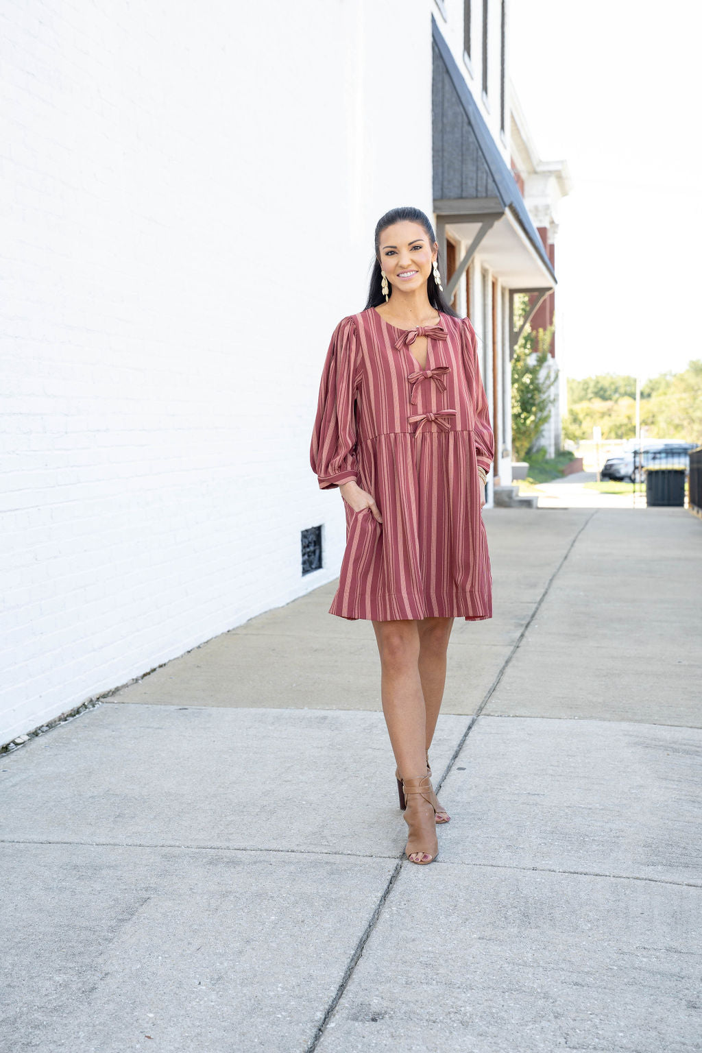 Rustic Allure Bow Dress, Chestnut