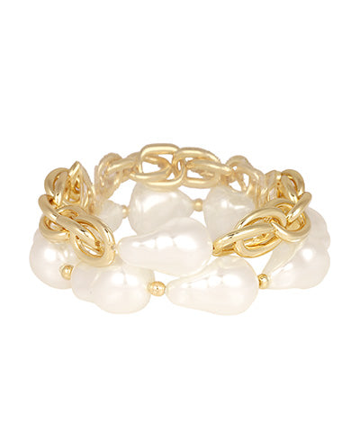 Baroque Pearl and Chain Bracelet Set