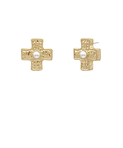 Pearl Cross Textured Earrings