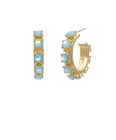 Alyssa Dotted Stone Hoops, Icy Blue