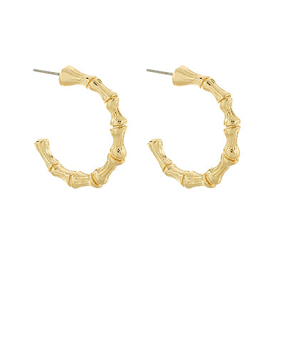 Gold Bamboo Textured Hoops Medium