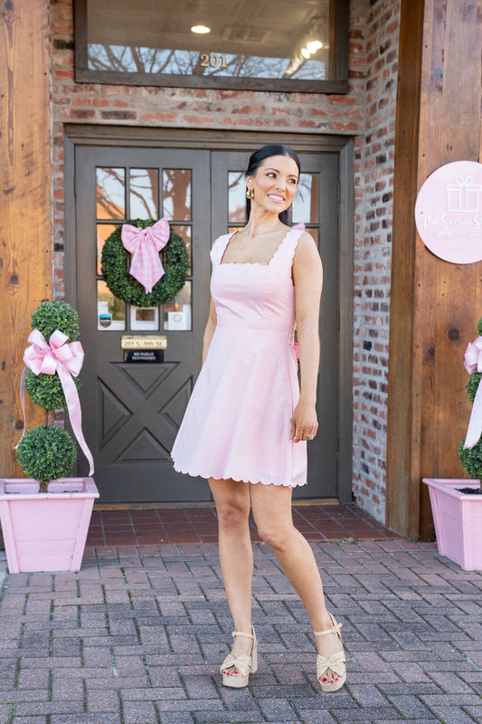 Blushing Belle Scalloped Mini Dress