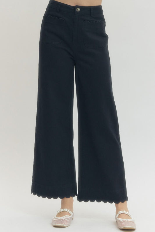 Monroe Scalloped Edge Pants, Navy
