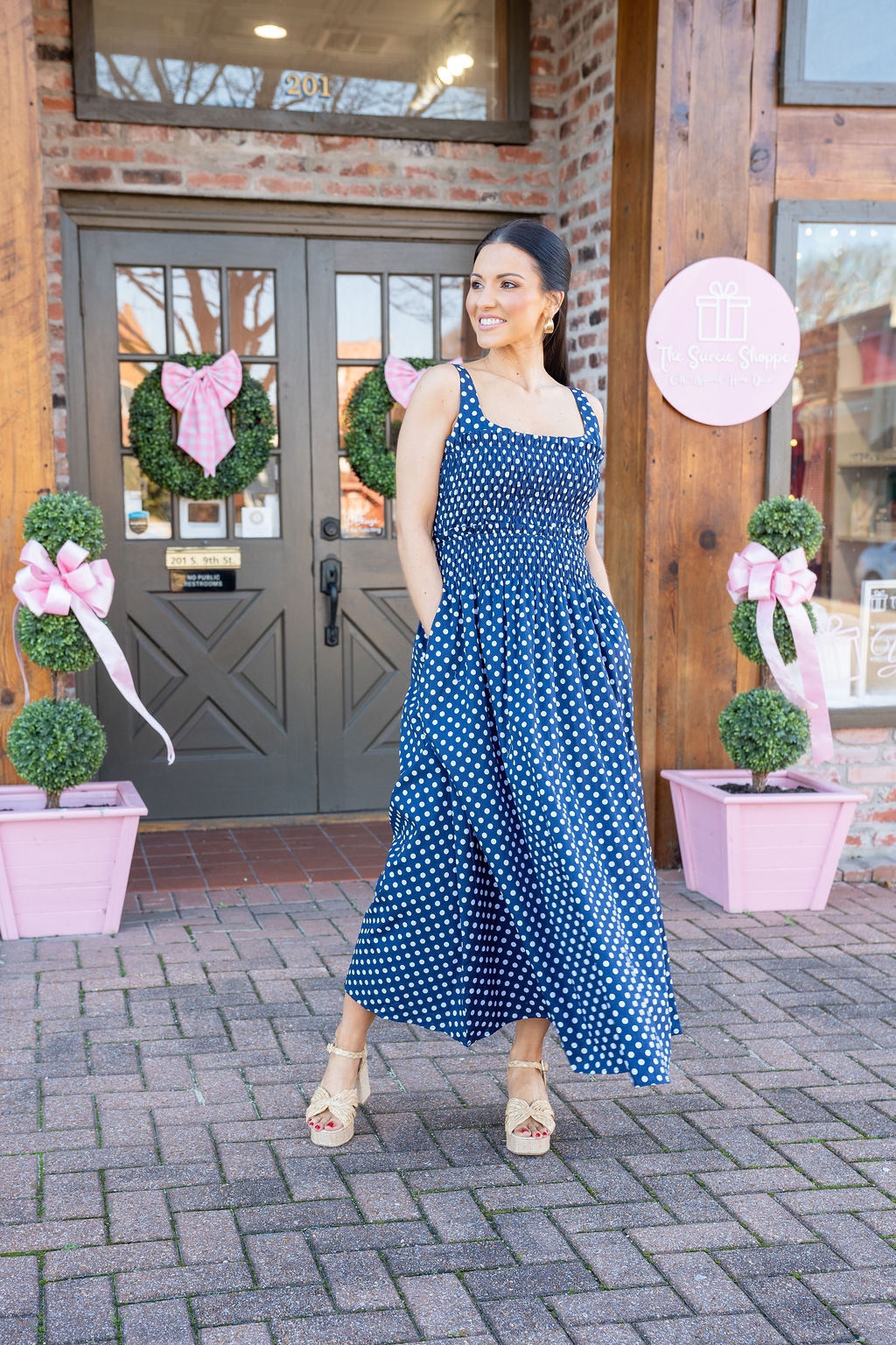 Audrey Polka Dot Dress, Navy