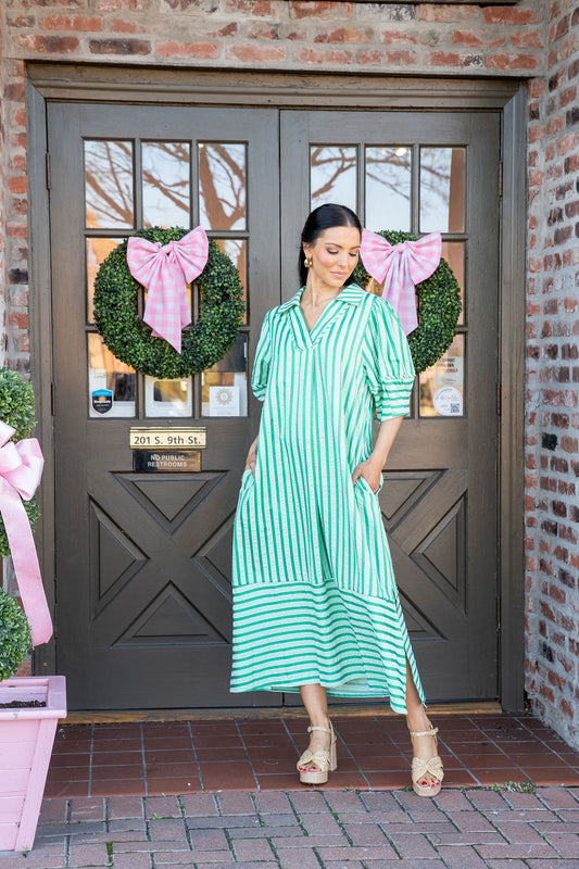 Green Light Striped Midi Dress