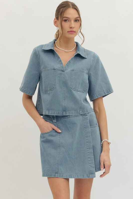 Katherine Denim V-Neck Top