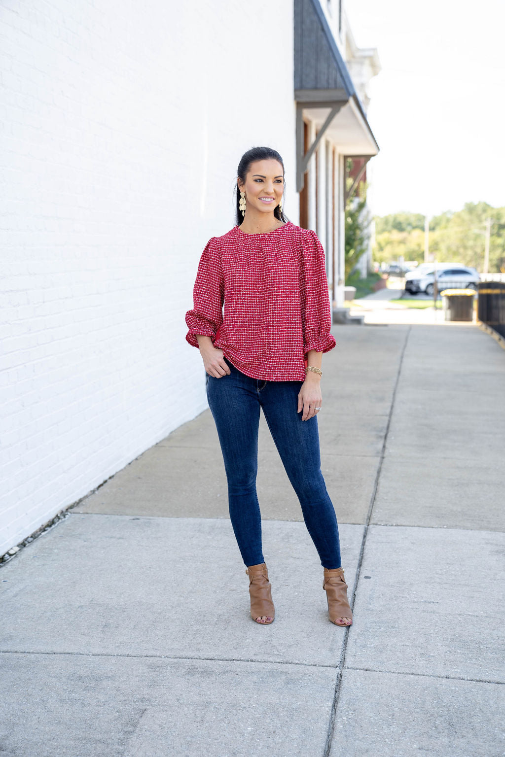 Shimmer Tweed Top, Red