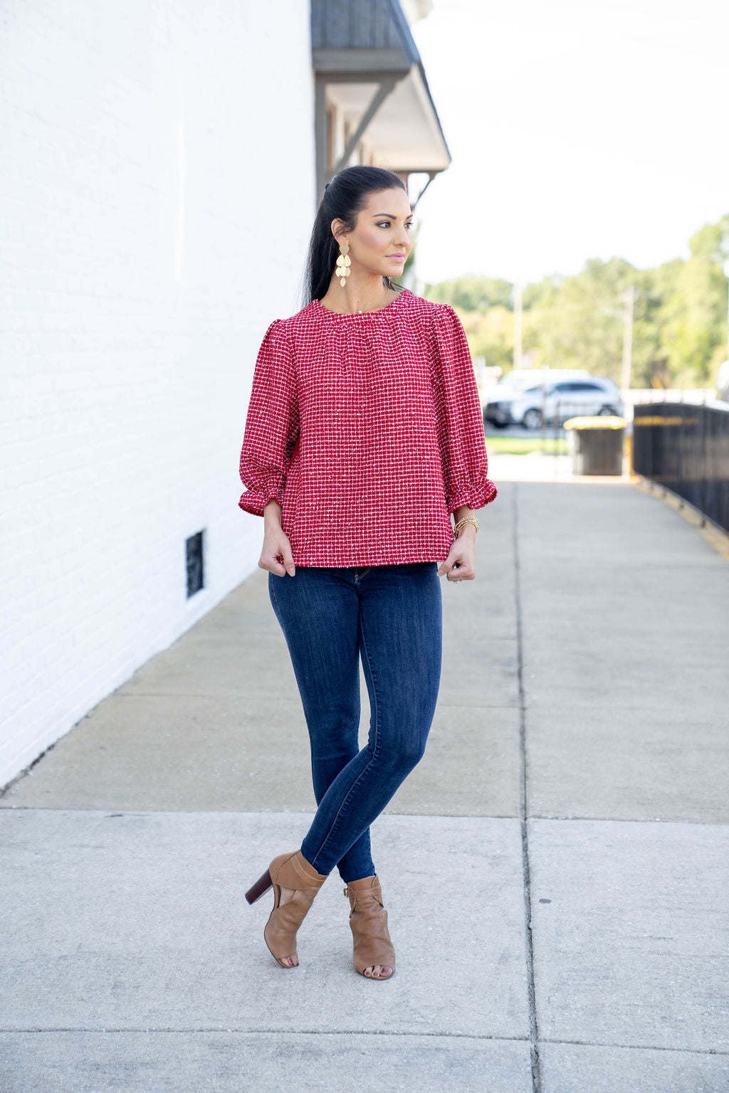 Shimmer Tweed Top, Red