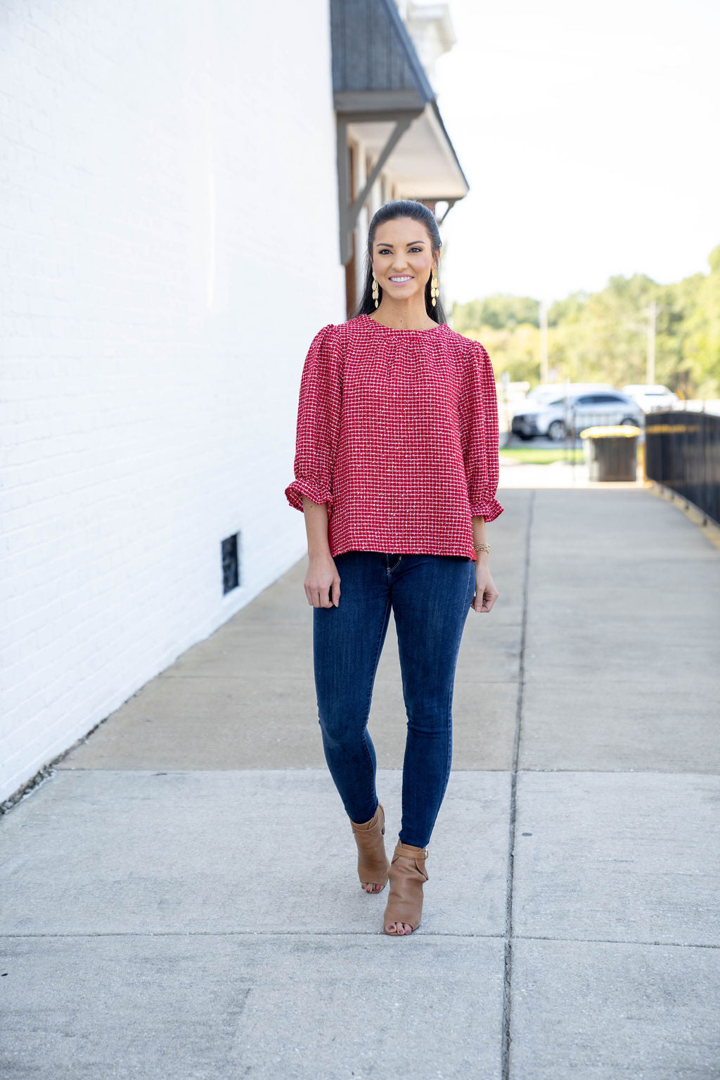 Shimmer Tweed Top, Red